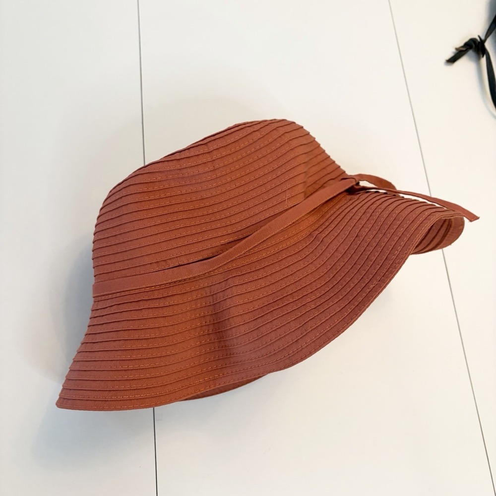 World Market Orange Wide Brim Tie Floppy Summer Sun Hat Bucket Size O/S Bow Boho - Picture 3 of 5
